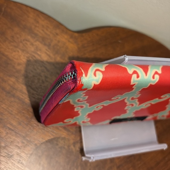 Kate Spade long wallet very vintage vinyl covered canvas red/mint ivory intee - Picture 13 of 16